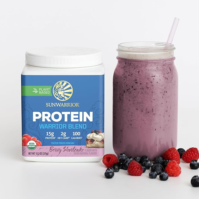 Sunwarrior - Warrior Blend, Plant Based, Raw Vegan Protein Powder with Peas & Hemp, Berry, 13.2 Ounce (Pack of 1)