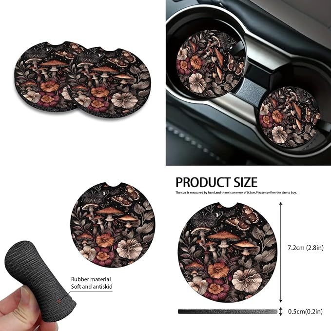 10 PCS Car Interior Accessories Sets for Women, Mushroom Flower Printed Comfortable Breathable Car Front and Back Seat Protector with Steering Wheel Cover Trash Can Coaster, Universal Fits