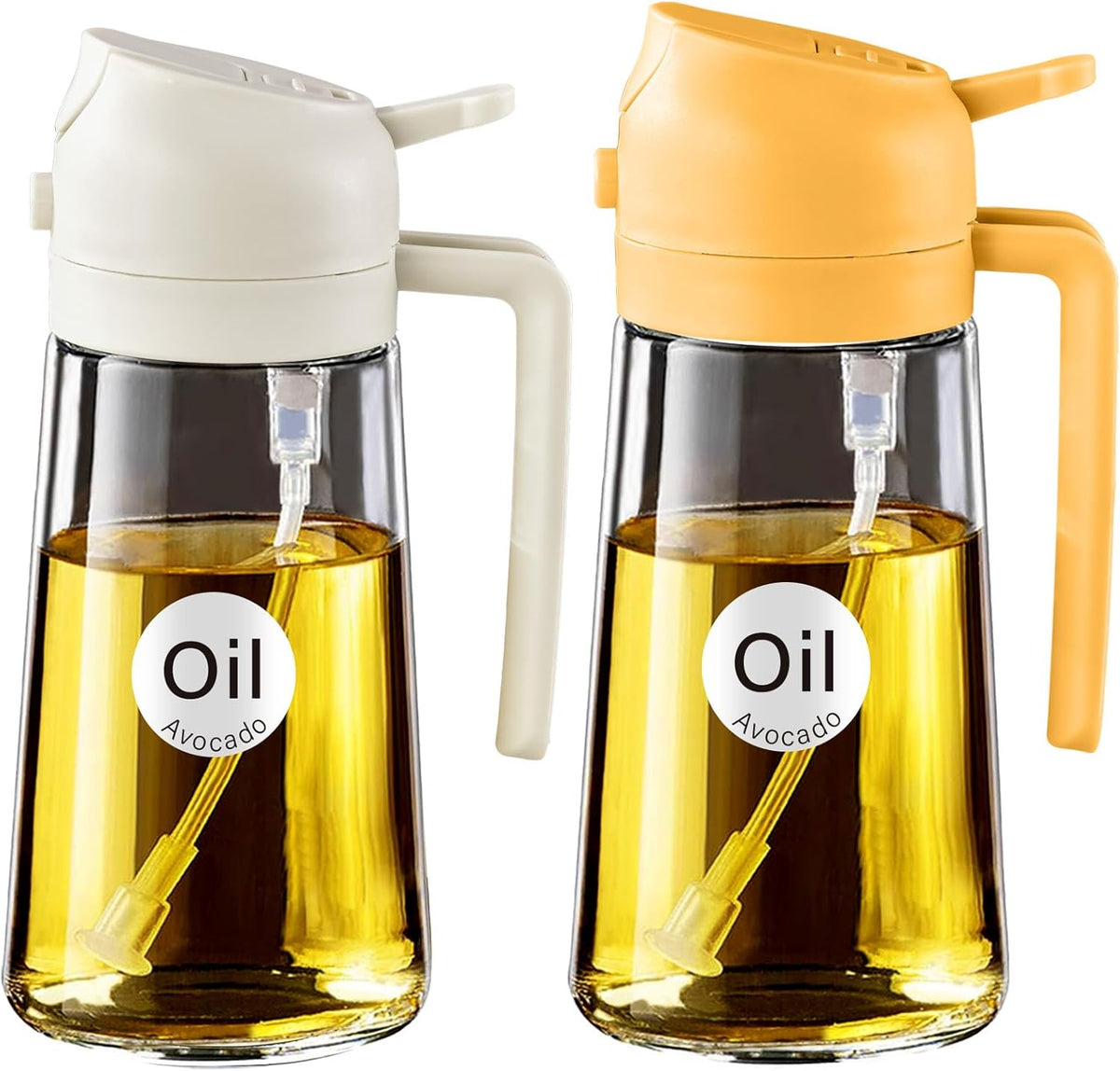 YARRAMATE 16oz/470ml Glass Olive Oil Sprayer for Cooking with Stickers, 2 in 1 Oil Dispenser for Kitchen Gadgets, Food Grade Premium Spray Bottle with Portion Control for Salad, Frying, BBQ (Black)