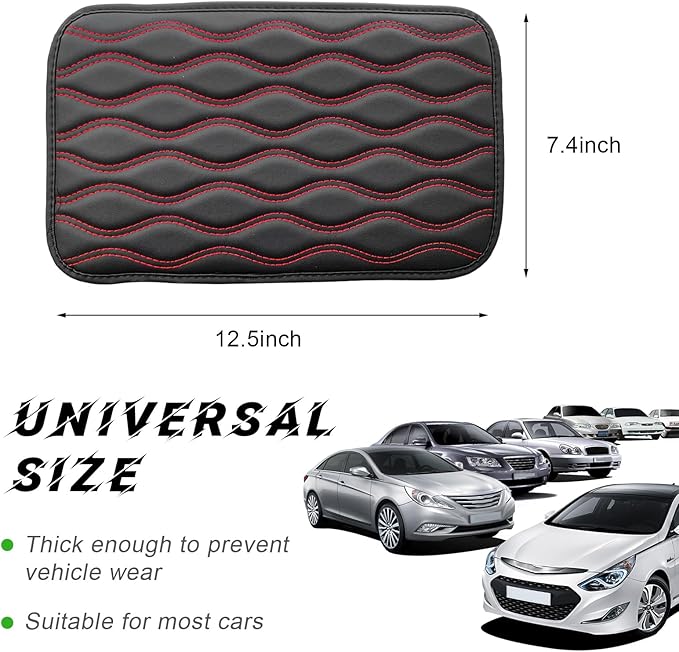Car Center Console Pad, Waterproof PU Leather Auto Armrest Box Cover, Comfortable Vehicle Arm Rest Protector Cushion Pad for Car SUV, Universal Car Accessories (Black+Red)
