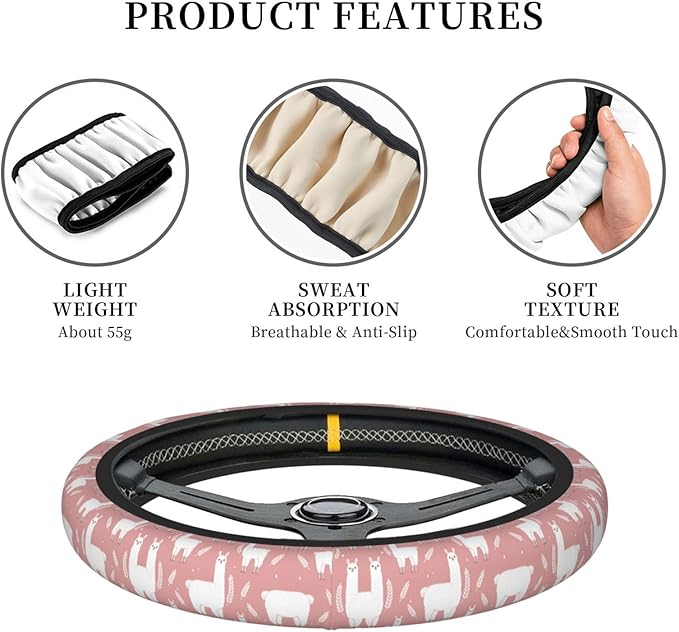 Fluffy Llama Alpacas Universal Fit Steering Wheel Cover for Car, Truck, and SUV, Durable Steering Wheel Protection