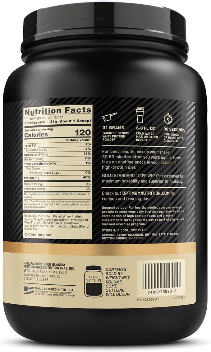 Optimum Nutrition Gold Standard 100% Whey Naturally Flavored Protein Powder, Vanilla, 1.9 Pound (Packaging May Vary)