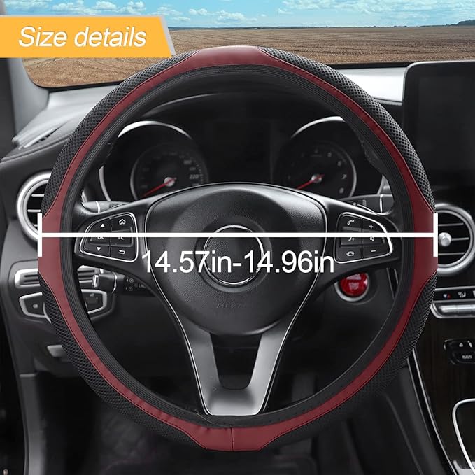 LoyaForba Car Steering Wheel Cover, Universal 14.5-15 Inch, Soft Anti-Slip Neoprene Protector for Steering Wheel, Breathable Odorless and Elastic Stretch, Car Accessory for SUV, Van, Truck (Wine Red)