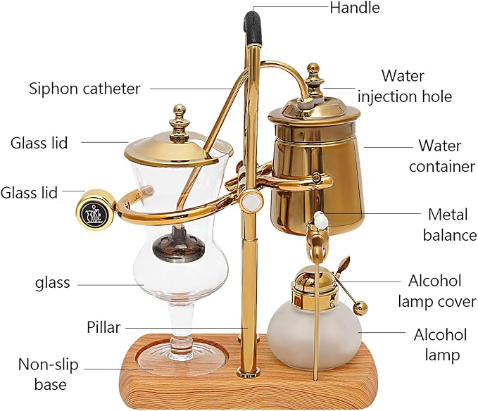 Belgium Family Balance Siphon Balance Siphon Coffee Maker Belgian Gravity Coffees Maker Syphon Vintage Coffee Makers Elegant Double Ridged Fulcrum with Tee Handle