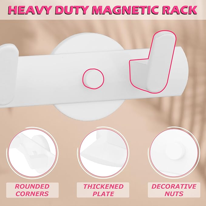 ULIBERMAGNET White Magnetic Coat Rack,Heavy Duty Coat Magnetic Holder with 5 Hooks,Anti-Slip Strong Magnetic Hanger for Refrigerator,Metal Cabinet,Entryway,Hanging Coat, Jackets, Umbrella,Scarf,Bag