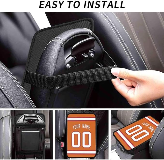 Custom Car Armrest Cover,Add Personalized Name and Number As Gifts for Loyal Football Fans,American Football Auto Center Console Pad Car handrail Box Cushion,Fit for Most Car Seat Box Cover Protector