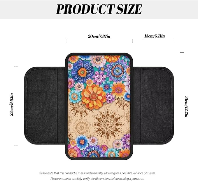 Dreaweet Car Center Console Cover with Pockets Boho Mandala Lotus Armrest Cover for Car Women,Universal Arm Rest Cover for Car Center Console for Truck SUV Cars Sedan