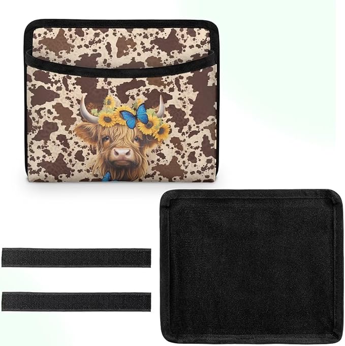 Highland Cow Universal Car Side Pocket Organizer, Car Pocket Pouch for Cars Seat, Door, Window, Console, Multifunctional Cars Organizer Accessories for Phone Sunglasses Keys Cards