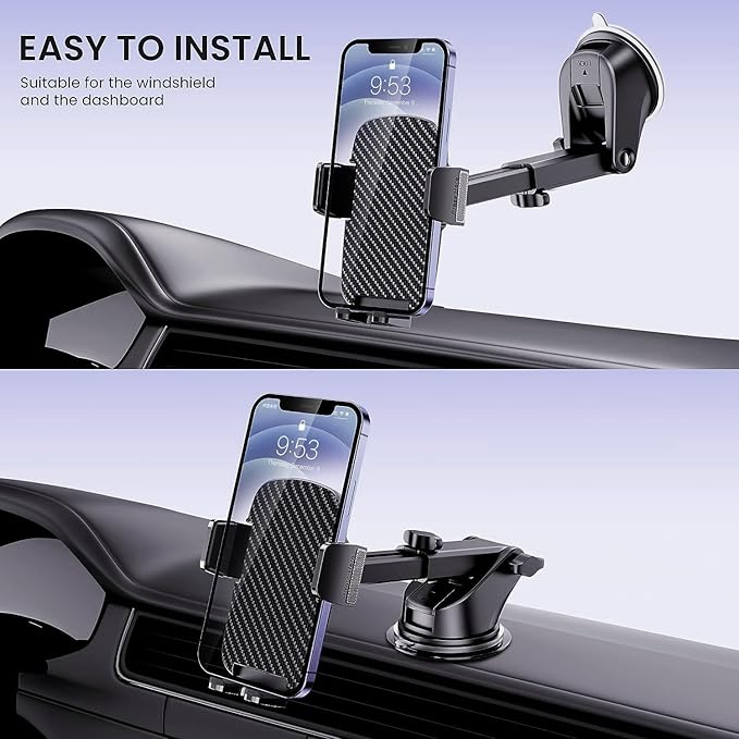 Qifutan Military-Grade Car Phone Holder - [Ultra Strong Suction] 3-in-1 Phone Mount for Dashboard, Windshield & Air Vent, Super Stable Universal Car Accessories for iPhone & All Smartphones