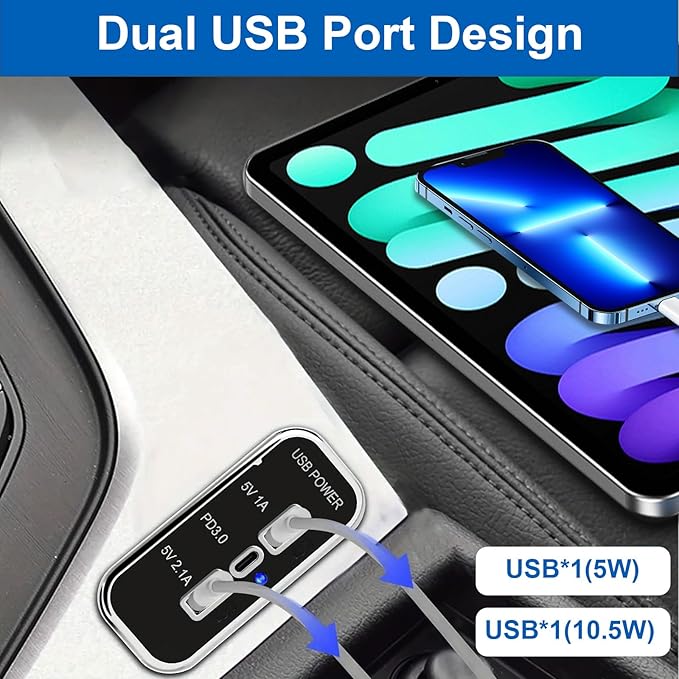 3 Ports 12V USB Outlet, 12V/24V Wall Mount Car USB Socket Charger Adapter,3.1A Dual USB A Port & PD3.0 USB C Port Charger Socket for RV Marine Boat Bus ATV Motorcycle Truck-2 Pack