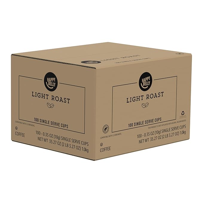 Amazon Brand - Happy Belly Light Roast Coffee Pods, Compatible with Keurig 2.0 K-Cup Brewers, 100 Count