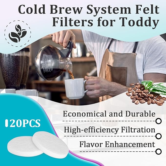 20 Pcs Cold Brew System Felt Filters Compatible With Toddy, Reusable Coffee Filters Fit for Nispira Replacement Water Filter and Alocs Coffee Filter