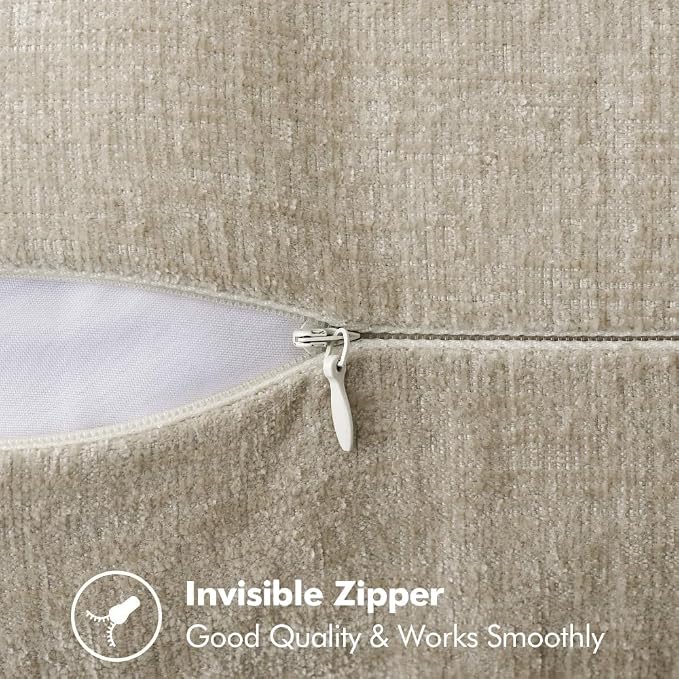 MIULEE Pack of 2 Couch Throw Pillow Covers 20x20 Inch Light Taupe Farmhouse Decorative Pillow Covers with Stitched Edge Soft Chenille Solid Dyed Spring Pillow Covers for Sofa Bed Living Room