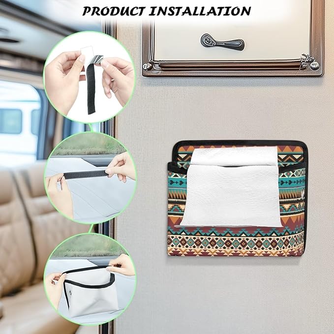 Renewold Southwestern Aztec Car Side Pocket Organizer Pen Cell Phone Sunglasses Holder Tray Pouch for Car Door Window Console Seat Storage Bag for Document Notepad Gadgets Pen 6.85 * 2.32 * 6.26 inch