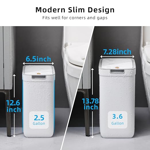 MOPALL 2 Pack Bathroom Trash Can with Lid, 3.6Gal + 2.5Gal Small Garbage Can Set with Pop-Up Lid, Slim Trash Bin Waste Basket for Toilet, Office, Bedroom, Living Room (White)