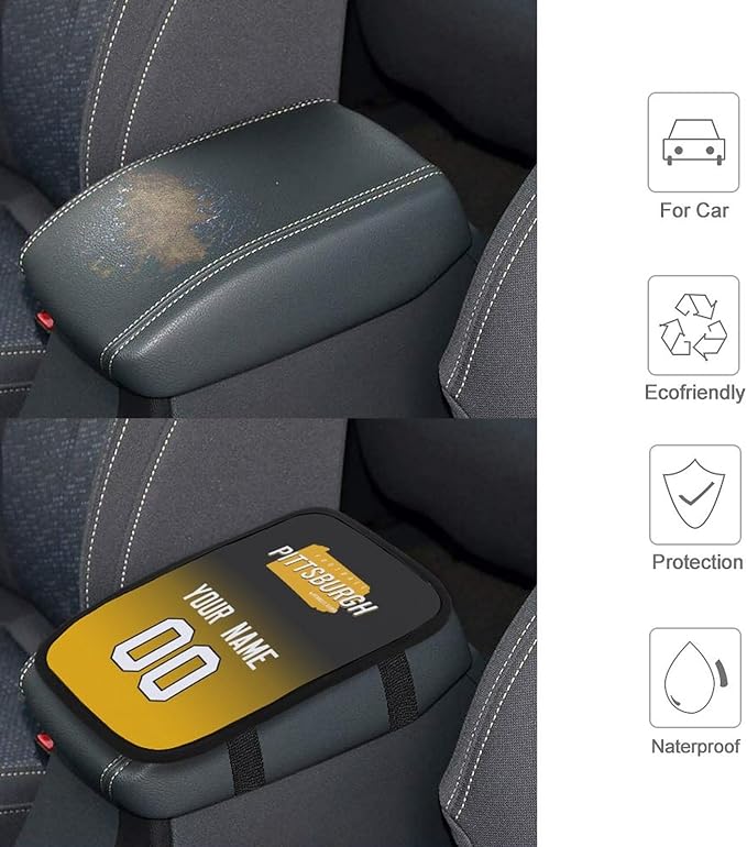 Custom Football Car Armrest Covers Universal Auto Center Console Pad Car handrail Box Cushion Personalized Add Name & Number Fans Gift Fit Suit for SUV Truck Sedan Van