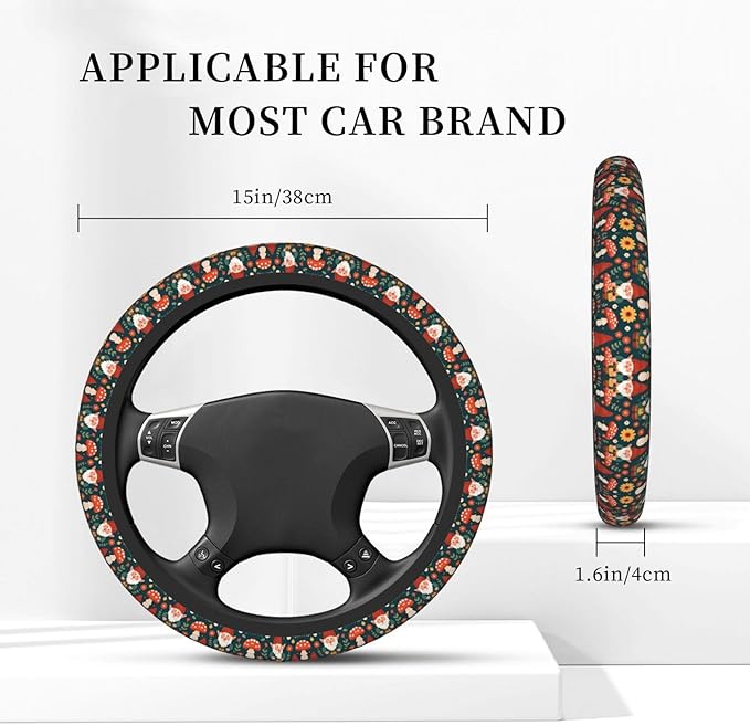 Neoprene Steering Wheel Cover Gnomes Flowers Pattern Car Steering Wheel Cover Universal Fit for Most Cars