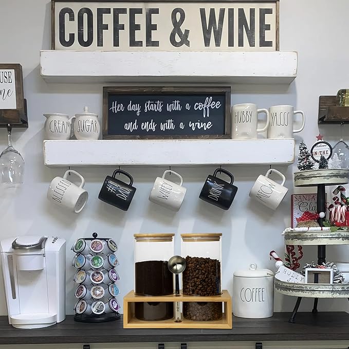 Glass Coffee Containers With Shelf - Coffee Bar Organizer And Accessories, Coffee Jars With Spoon, 2x 49oz Airtight Sealed Coffee Canister For Coffee Bean, Ground Coffee, Nuts