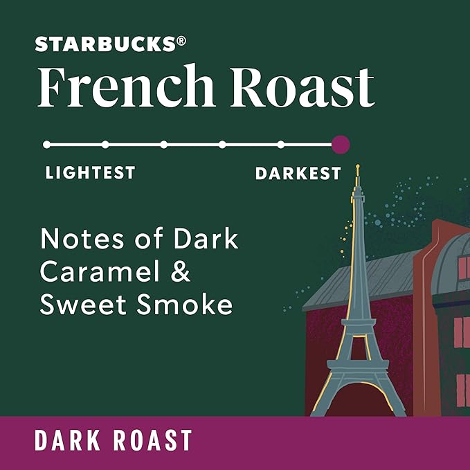 Starbucks Whole Coffee Beans, Dark Roast Hot or Iced Coffee, French Roast, Six 18 oz Bags