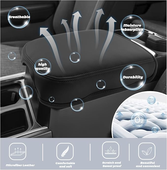 SHAOHAO for 2025 2026 Ford F250 Center Console Cover for 2023 2024 2025 2026 Ford F250 F350 F450 F550 Super Duty Accessories Armrest Cover Soft Pad Middle Console Lid Protector (Only for Bucket Seat)