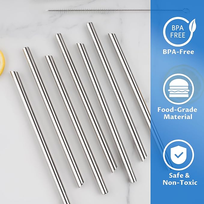 NiHome 12-Pack Stainless Steel Straws for Owala 24oz & 32oz Flip and FreeSip Bottles, Smooth Sipping Angled Tip, Reusable Metal Straws for Smoothies and Iced Drinks, BPA-Free with 2 Cleaning Brushes