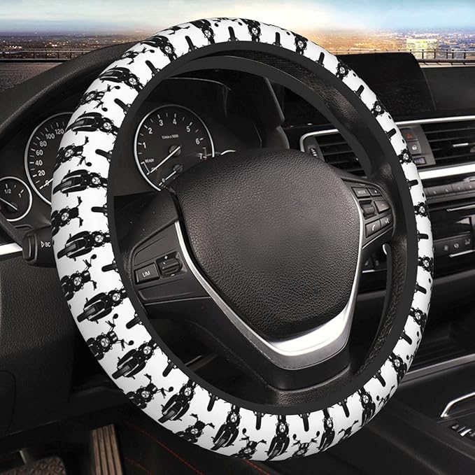 Antique Motorcycle Pattern Universal Fit Steering Wheel Cover for Car, Truck, and SUV, Durable Steering Wheel Protection