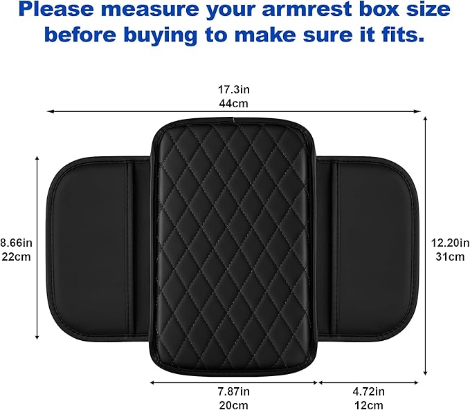 Center Console Cover for XT6: Armrest Cover for Car with 2 Storage Bags - Scratch & Wear Resistant & Waterproof Leather Console Cover,Anti-Scratch Auto Armrest Pad Accessory （Black