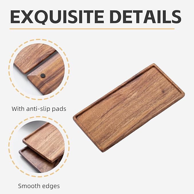 Mini Wooden Serving Platter, Small Wood Serving Tray for Tea/Coffee (Acacia Wood, S)