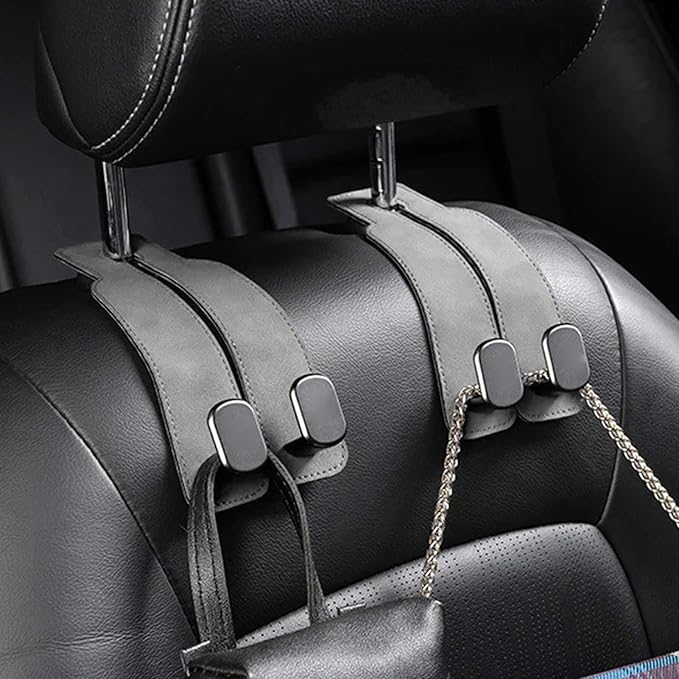 Auto Backseat Hangers, 2 in 1 Car Seat Organizer Hook, PU Leather Vehicle Hooks, Vehicle Backseat Hanger, Multifunctional Car Seat Back Double Hook for Purse Cloth Grocery Bags