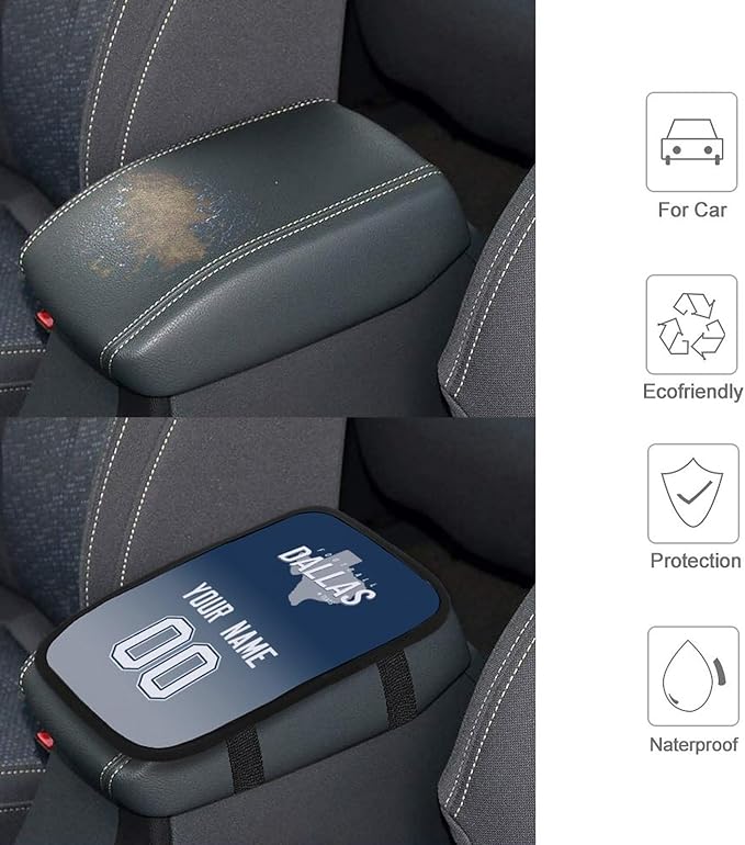 Custom Football Car Armrest Covers Universal Auto Center Console Pad Car handrail Box Cushion Personalized Add Name & Number Fans Gift Fit Suit for SUV Truck Sedan Van