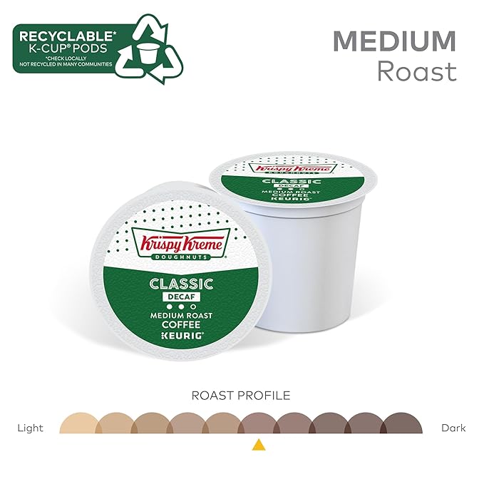 Krispy Kreme Classic Decaf Keurig Single-Serve K-Cup Pods, Light Roast Coffee, 60 Count (6 Packs of 10)