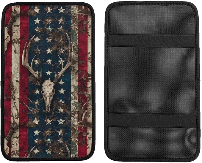 American Flag Print Center Console Cover Vintage Elk Star Stripe Middle Arm Rest Cushion Pad Armrest Seat Box Lid Protective Covers Car Center Console Pads