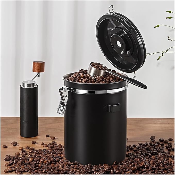 1200/1500/1800/2800ML Large Capacity Coffee Bean Vacuum Storage Container - Food-Grade Stainless Steel Airtight Canister With One-Way Air Valve For Grains, Tea, Nuts & Coffee Grounds(White,Small)