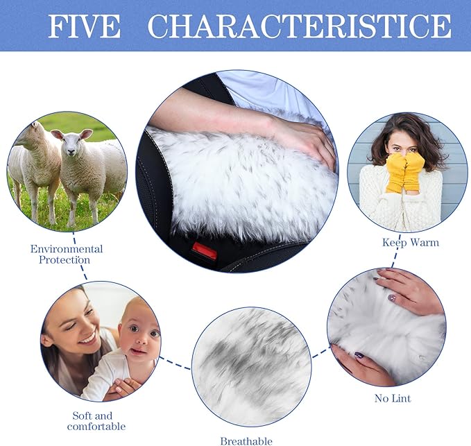 Frienda Furry Armrest Cover Auto Center Console Cover Car Soft Console Pad, Real Sheepskin Wool Soft Fluffy Auto Center Armrest Pad for Most Car Decoration Protector(Gray)