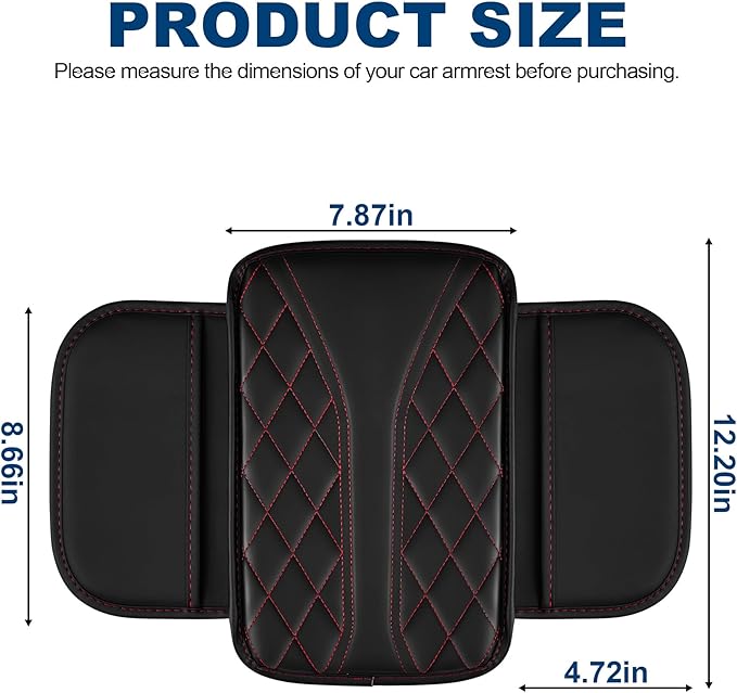 Car Center Console Cover Fit for Volkswagen Atlas Waterproof Console Cover with 2 Storage Bags Leather Armrest Cover Scratch & Wear Resistant(Black)