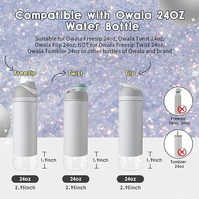 Protective Glitter Silicone Boot Compatible with Owala 24oz 32oz 40oz, Bling Cup Sleeve Bottom Bumper Cover Compatible with Owala FreeSip, Twist, or Flip Stainless Steel Water Bottles