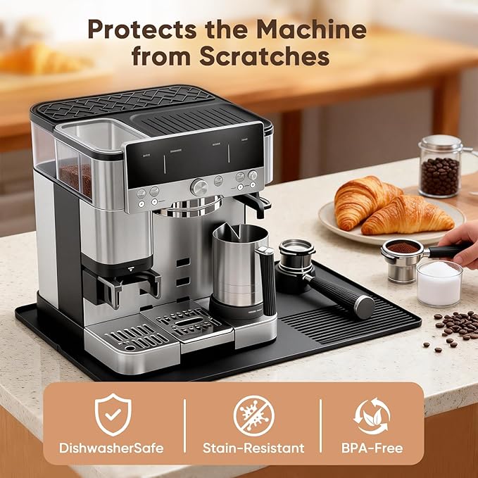 4 in 1 Silicone Coffee Maker Mat for Ninja Luxe ES601 & ES701: Top/Coffee Bar Mats + Espresso Tamper Base + Burr Anti-Jam Ring – Food-Grade Silicone, Water-, Slip-& Heat-Resistant Coffee Accessories