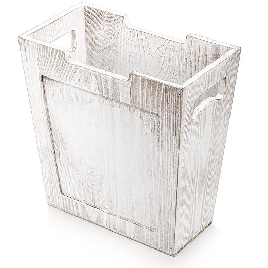TOPZEA Wood Trash Can, Farmhouse Wastebasket with Handle Rustic Wooden Waste Basket Rectangular Small Decorative Garbage Container Trash Bin for Bathroom, Kitchen, Bedroom, Office, Living Room Decor