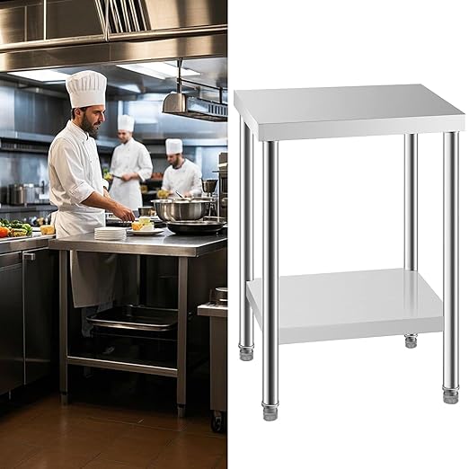 NSF Certified Stainless Steel Prep Table 24x18 with Undershelf for Restaurant, Home, & Hotel - Heavy Duty Commercial Grade Worktable for Food Preparation & Christmas Cooking