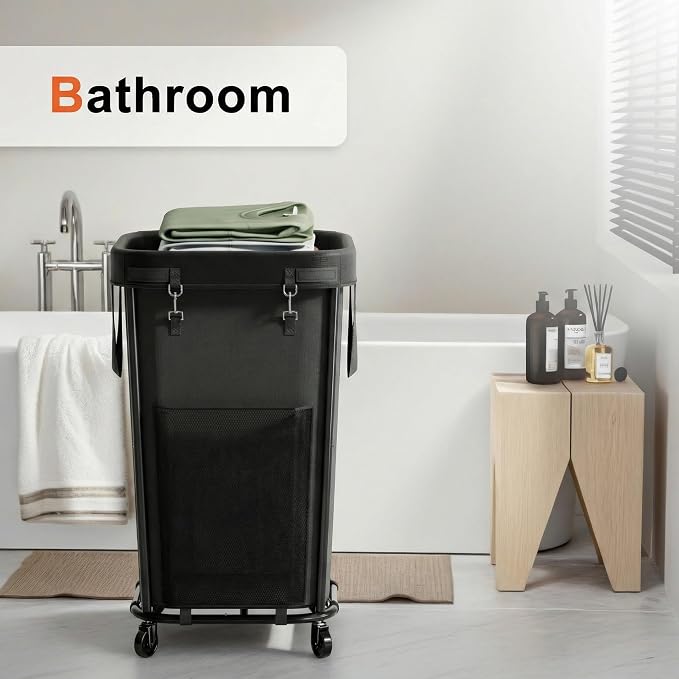 Laundry Basket with Wheels Rolling Laundry Basket, Removable Laundry Bag Design for Daily Use in Bathrooms and Laundry Rooms (Black, 160L)