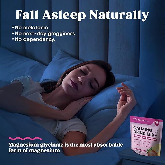 Venture Pal Calm Drink Mix, Cortisol Reducer and Sleep Aid with Magnesium Glycinate, Ashwagandha, L-Theanine,Vitamin D, Calm Magnesium Powder for Relax & Focus, No Sugar, Non GMO, Vegan & Gluten-Free