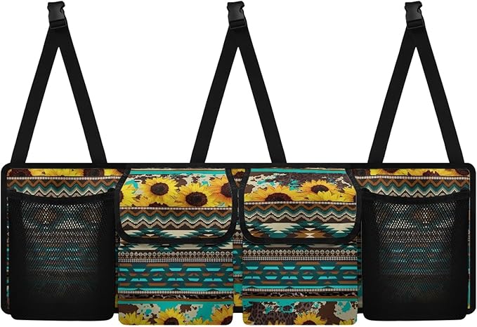 CLOHOMIN Aztec Tribal Trunk Organizer for Car Women Sunflower Car Organizer Backseat Hanging Storage Bag for SUV Vehicle Sedan Truck Foldable Car Cargo Storage Organizer