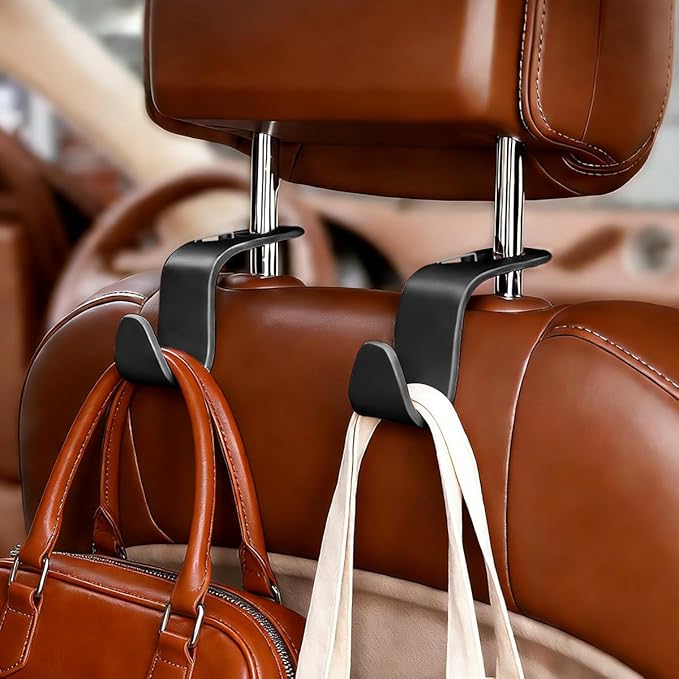 4PCS Car Seat Headrest Hook, Multifunctional Vehicle Seat Back Hanger Holder for Purse Handbag Umbrella, Automotive Interior Backseat Storage Organizer, Universal for SUV Van Truck (Black)