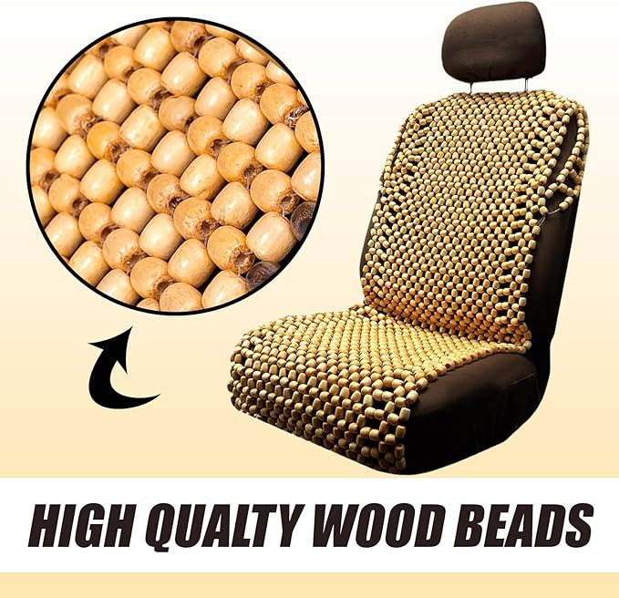 ZONETECH Beaded Car Seat Cover, Cooling Wood Bead Seat Cover, Breathable Semi Truck Seat Covers Massaging, Anti-Sweat and Back Support Features, Double Strung Universal Fit Natural Color