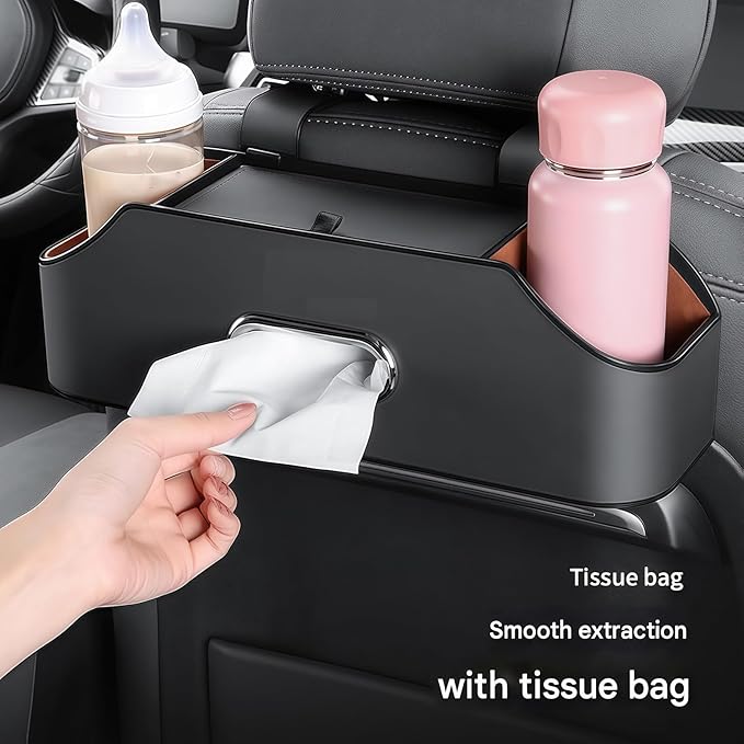 3-in-1 Car Backseat Organizer, Multifunctional Car Seat Back Storage Box, Car Organizers and Storage, For Hold Drinks, Handbag, Keep Your Ride Clean & Organized (Strap Installation, Beige)