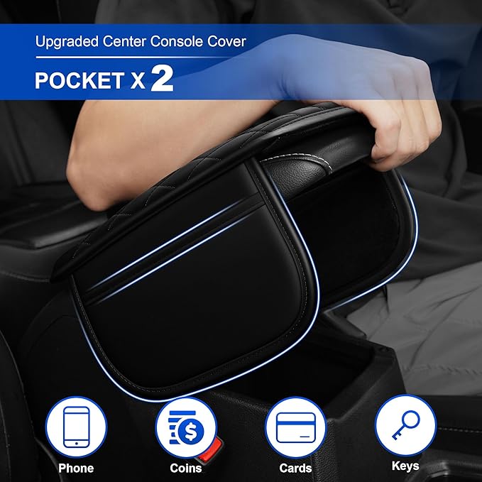 Center Console Cover Fit for Nissan Frontier 1998-2025 Leather Armrest Covers with 2 Storage Bags Car Armrest Storage Box Car(Black)