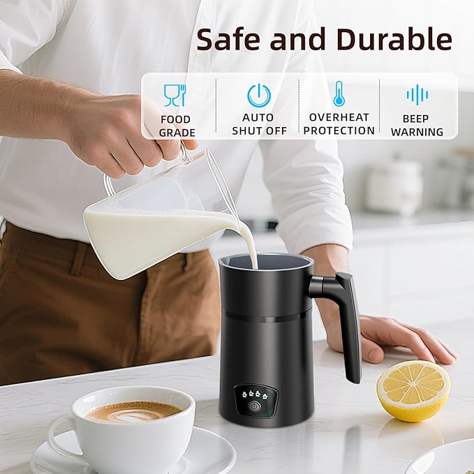 Milk Frother, 4-in-1 Electric Milk Steamer, Hot and Cold Foam Maker, 1 min Fast Frothing, 11.8 oz/350 ml Milk Warmer, Frother for Coffee Latte, Cappuccino, Temperature Control, Auto Shut-Off