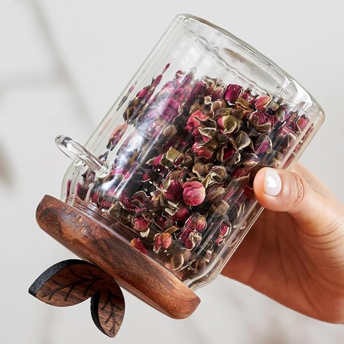 ANSQU 2 Pack Glass Jars with Wooden Lids and Spoons, 20.3oz Glass Food Storage Containers Coffee Jar Coffee Grounds Container, Coffee Canister holds up to 7.4oz Coffee Beans