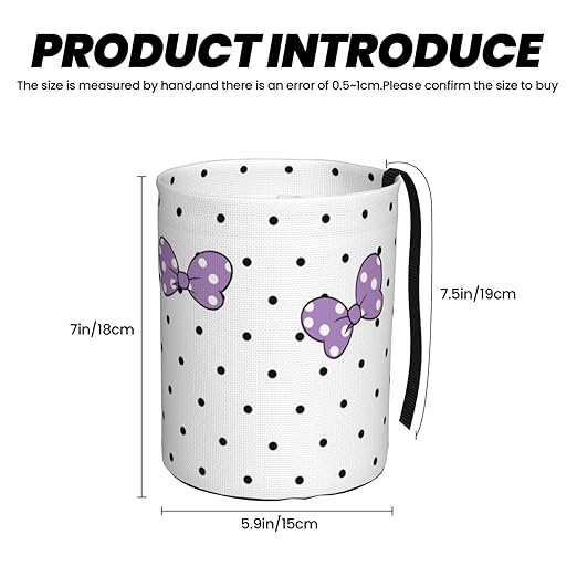 Cute White Dots Purple Bow Car Trash Can Garbage Cans Foldable,Small Hanging Car Organizer Storage Bag Leak Proof, Auto Back Seat Trash Bin Universal for Truck, SUV, Outdoor Travel