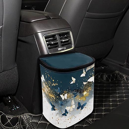Tie Dye Butterfly Car Trash Can with Lid Cars Trash Bag Bin Hanging Waterproof Garbage Cans Leak Proof Vehicle Trash Can Multipurpose Storage Container for Back Seat